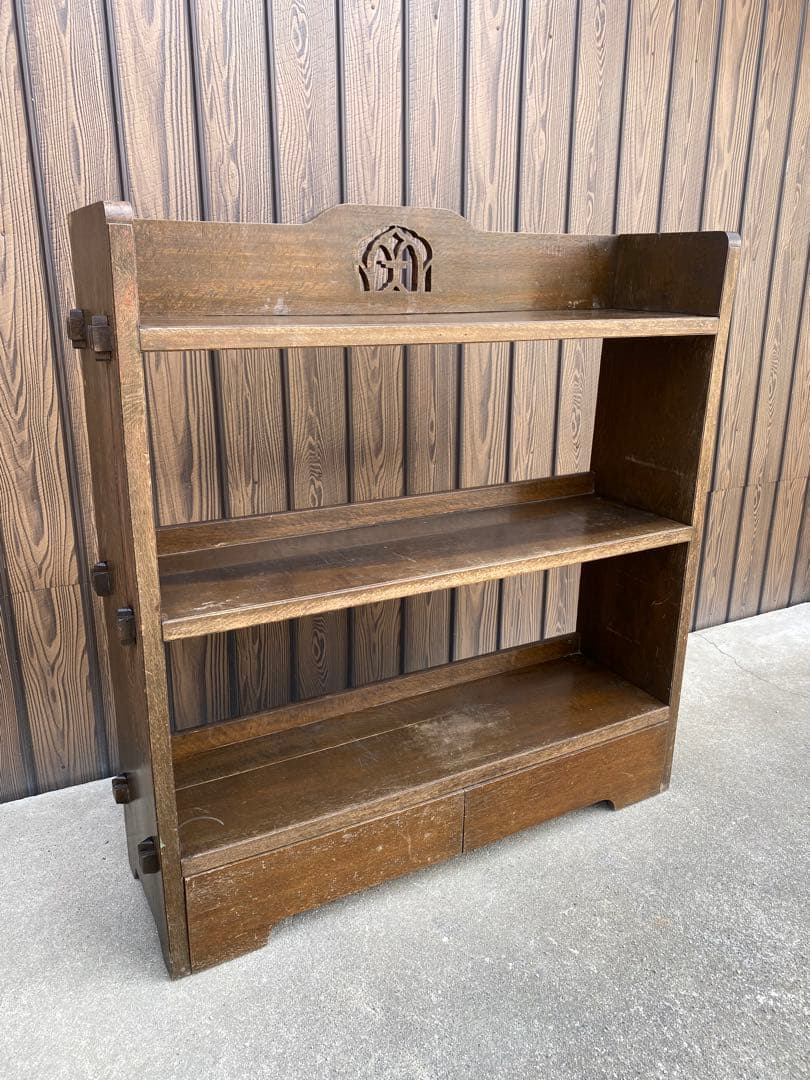 木製本棚　くさび棚　古家具　アンティーク　古道具　引き出し　シェルフ　棚　レトロ