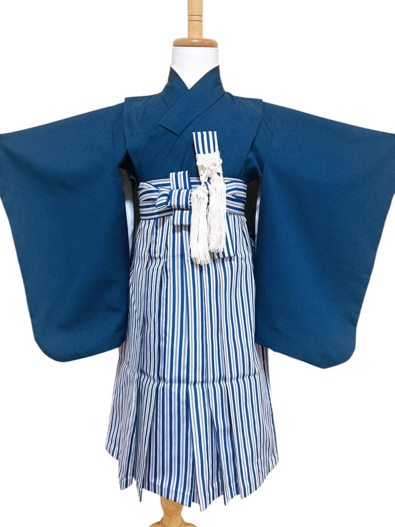 3歳セット♡七五三　男の子　鷹　青　紺色系　縦縞袴