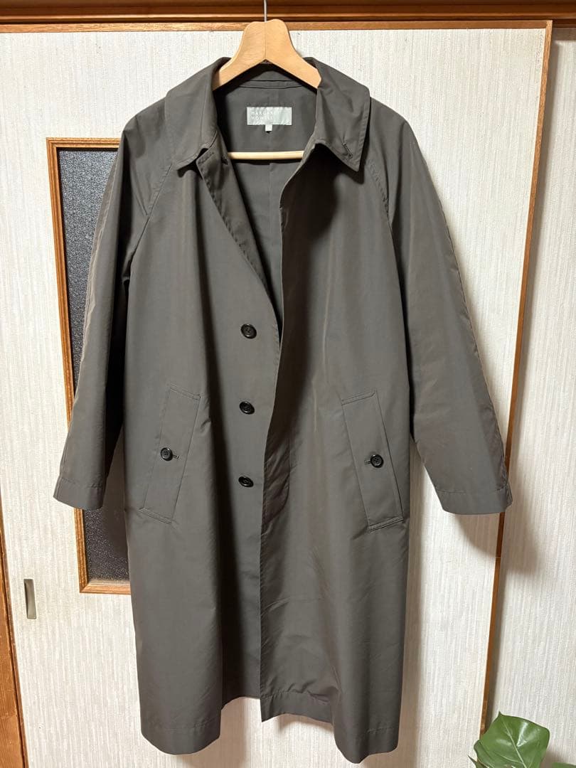 MARGARETHOWELL ステンカラースプリングコート　グレーカーキ色