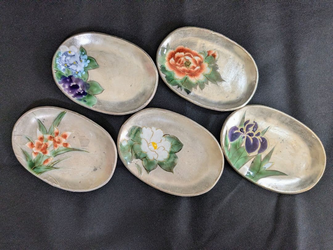 陶あん 清水焼 京焼 色絵付け 銀彩小皿 5枚セット