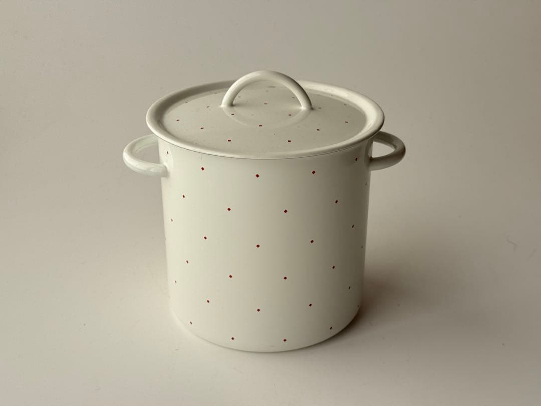 昭和レトロ EJIRY ホーロー 寸胴 鍋 白 ドット タンク