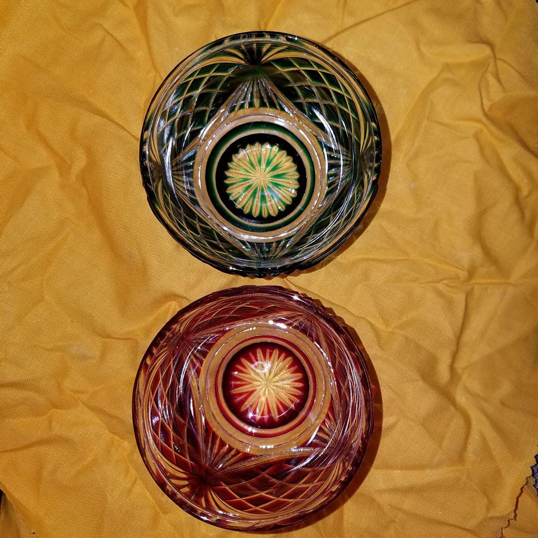 【値下】島津薩摩切子　色被せガラス　切子小付鉢　セット