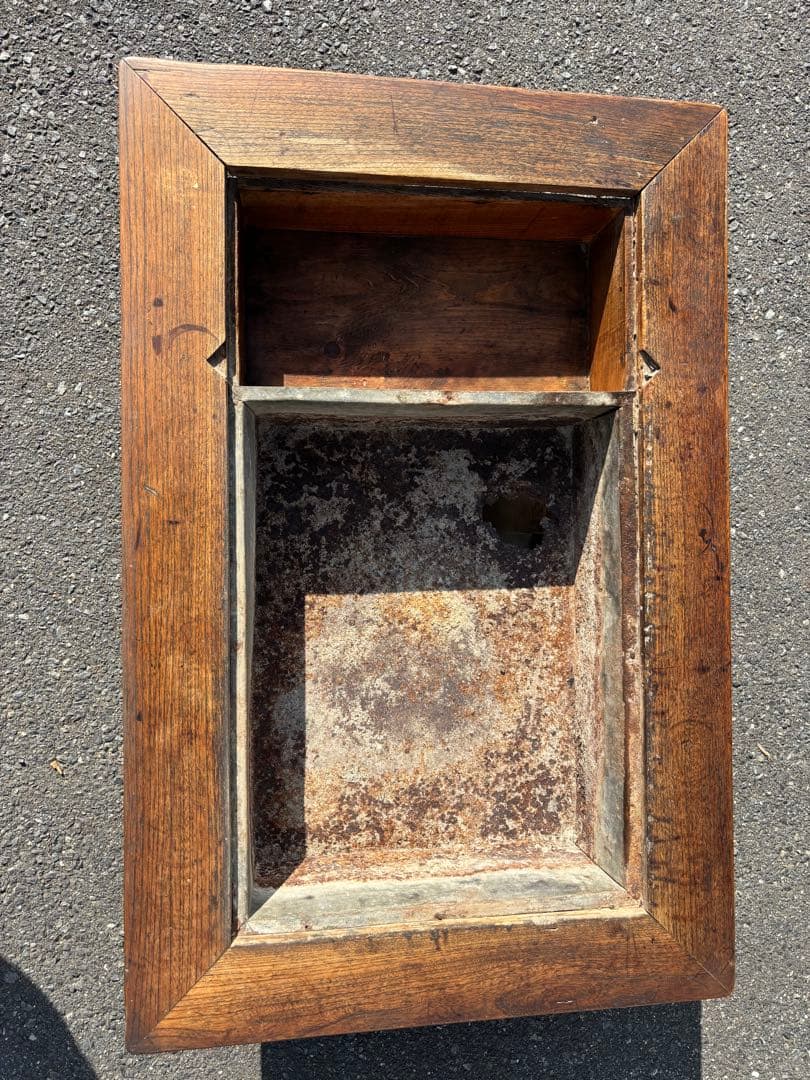 長火鉢　龍文堂酒燗器付　銅蓋　火箸付　囲炉裏座卓 引出し付き　灰付　当時物