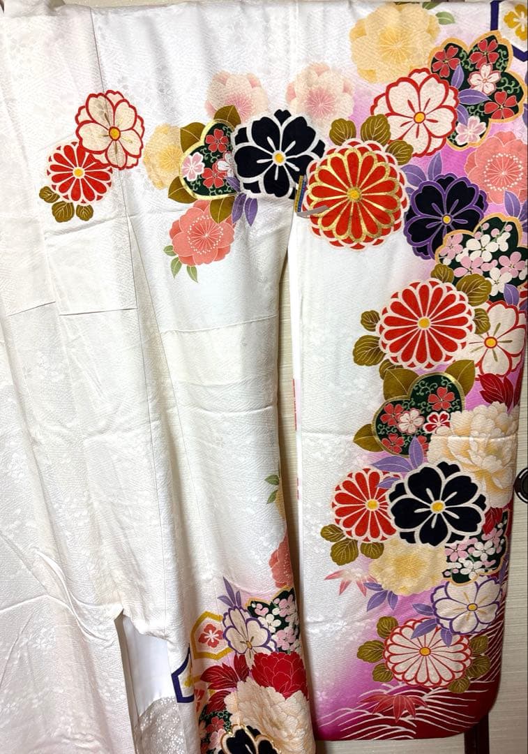 SHIRO✿ 白 八重桜 牡丹柄 振袖 身丈161
