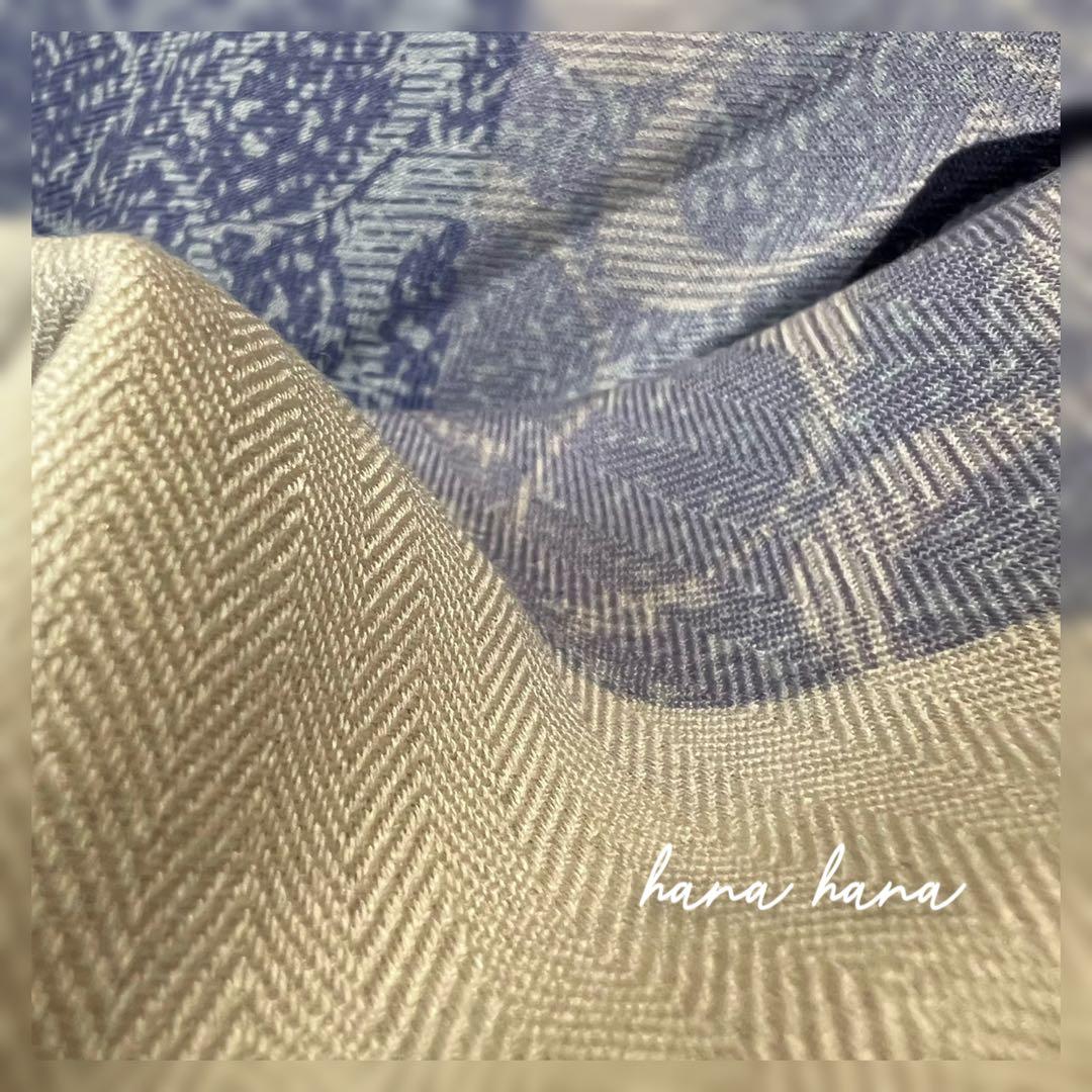 大判 ウール シルク ストール ショール 馬車 ブルー 青 スカーフ 薄手