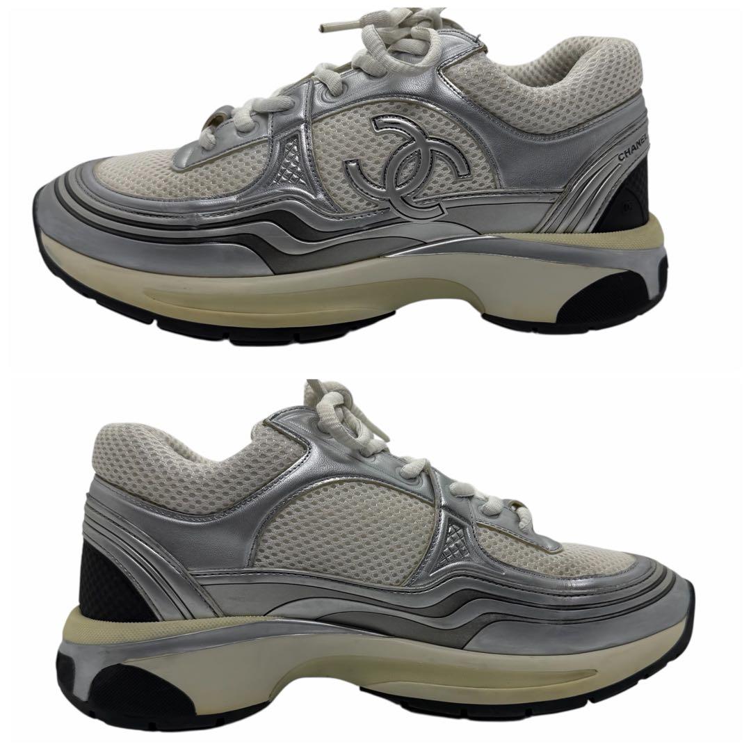 美品 CHANEL シャネル スニーカー シルバー 37