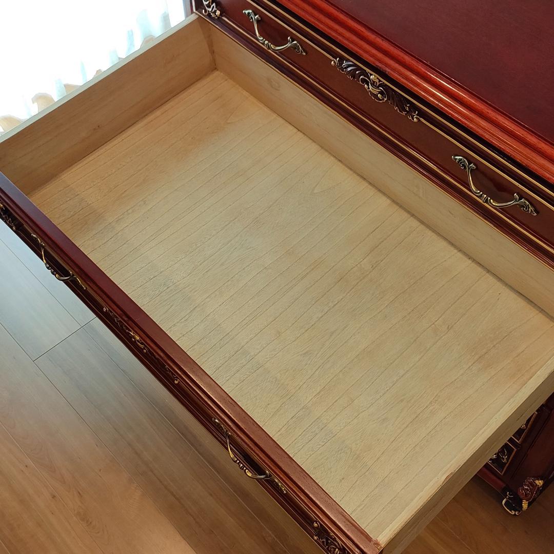 アンティーク　5段チェスト　猫脚　木彫　クラシックチェスト