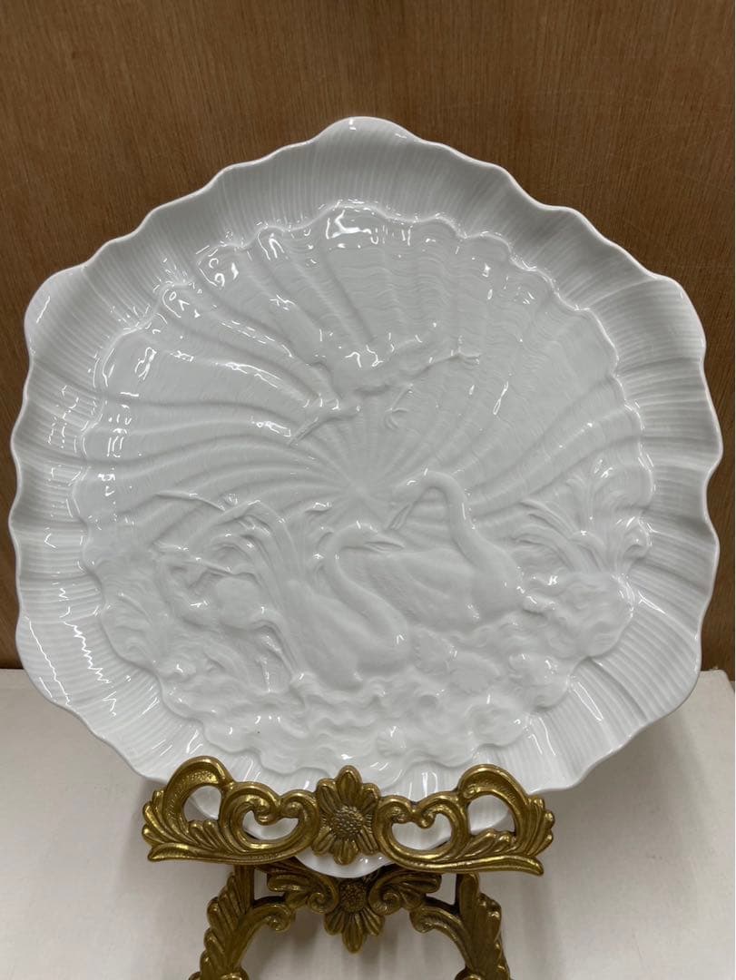 マイセンスワンモチーフ 一級品 六角形 プレート 2枚セット
