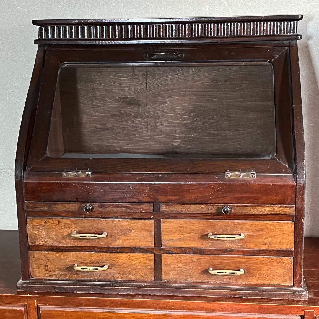 アンティーク ガラス扉 木製 飾り棚 眼鏡屋 ショーケース 骨董 キャビネット