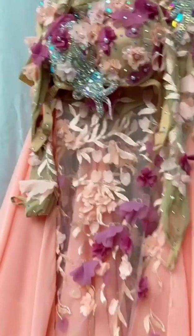 ベリーダンス衣装 ブラスカートセット オレンジ系 花 オーダーメイド
