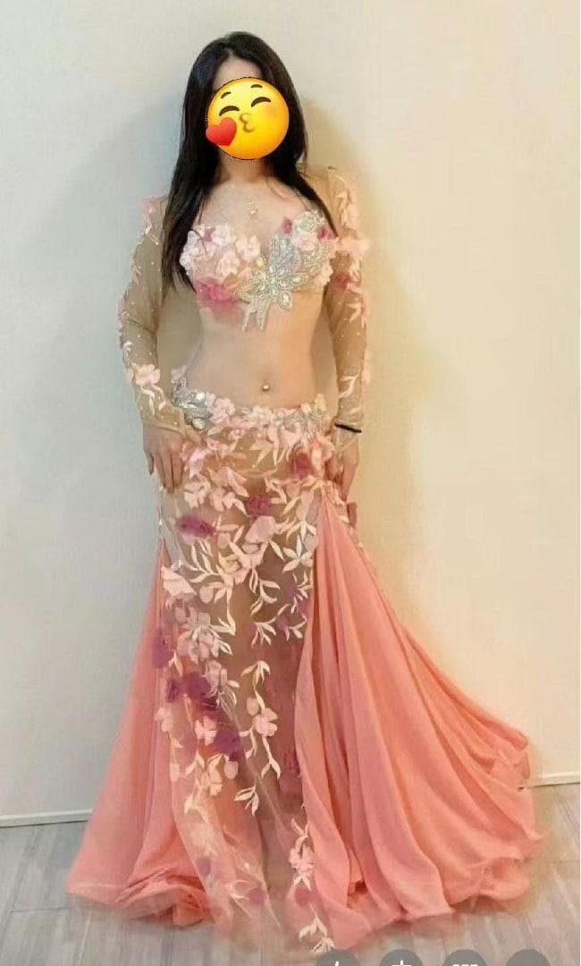 ベリーダンス衣装 ブラスカートセット オレンジ系 花 オーダーメイド