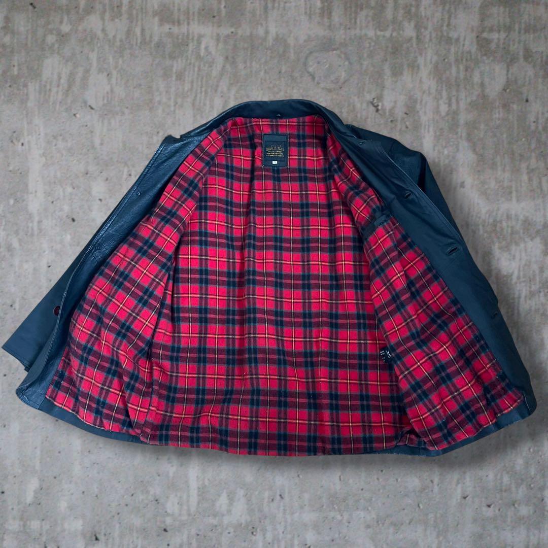 【美品】AVILEX レザー カーコート 革ジャン 裏地チェック 菅田将暉 黒