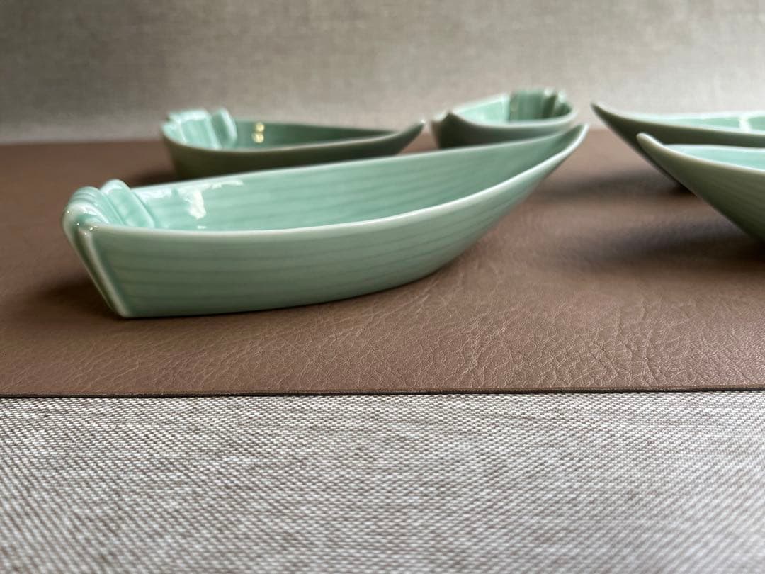 深川製磁　百年庵　笹青磁　笹舟取皿揃