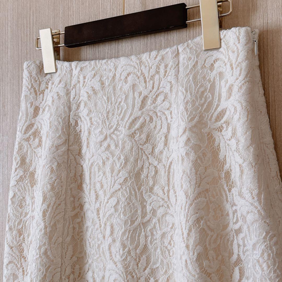 【1228】新品　アナイ　起毛レースウールスカート　アイボリー　38