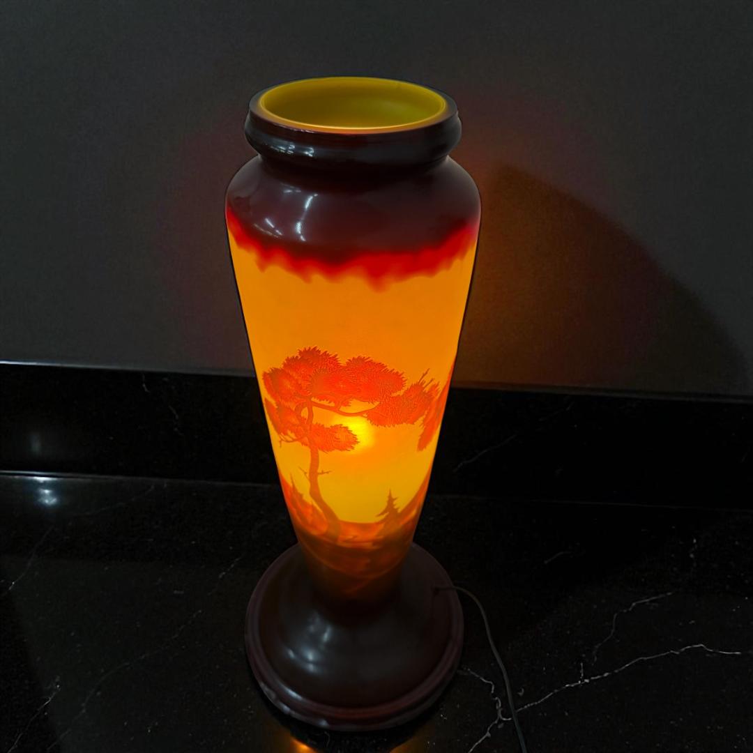 高さ62㎝【特大】山景文エミールガレ風ランプ　アンティーク