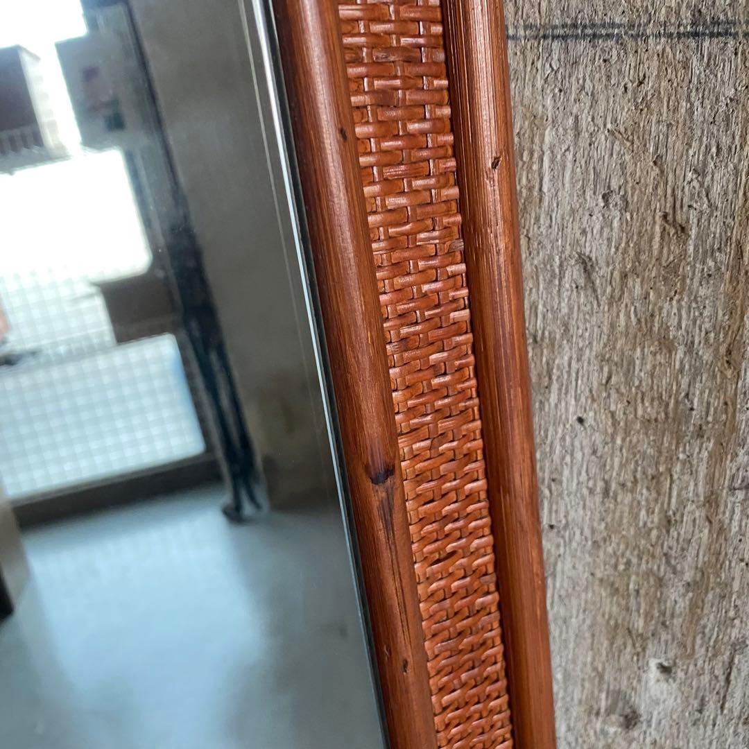 ラタン　籐　ウォールミラー　姿見　ヴィンテージ