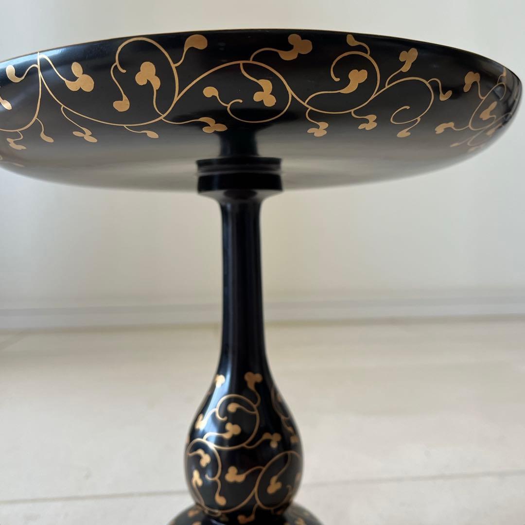 黒塗　唐草蒔絵　高杯　高月　一対