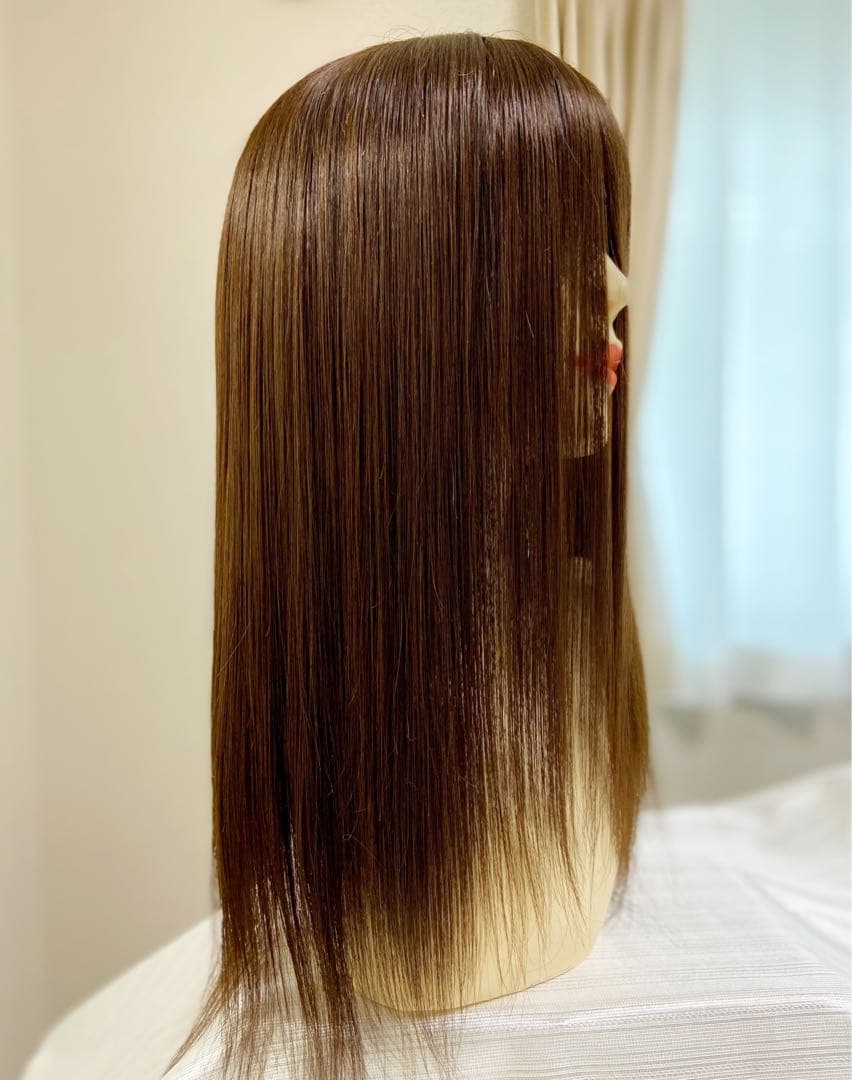 高級レミー人毛100% 【総手植えM】ブラウン　フルウィッグ　シルクスキン医療用