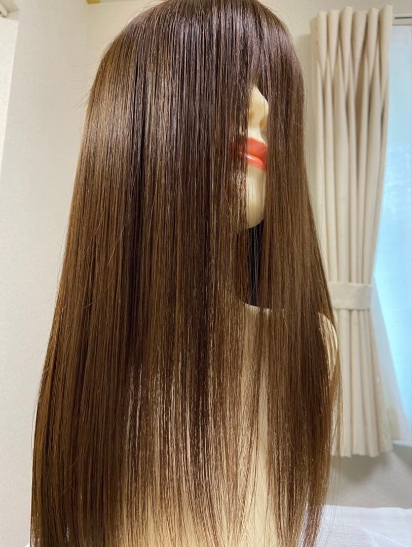 高級レミー人毛100% 【総手植えM】ブラウン　フルウィッグ　シルクスキン医療用