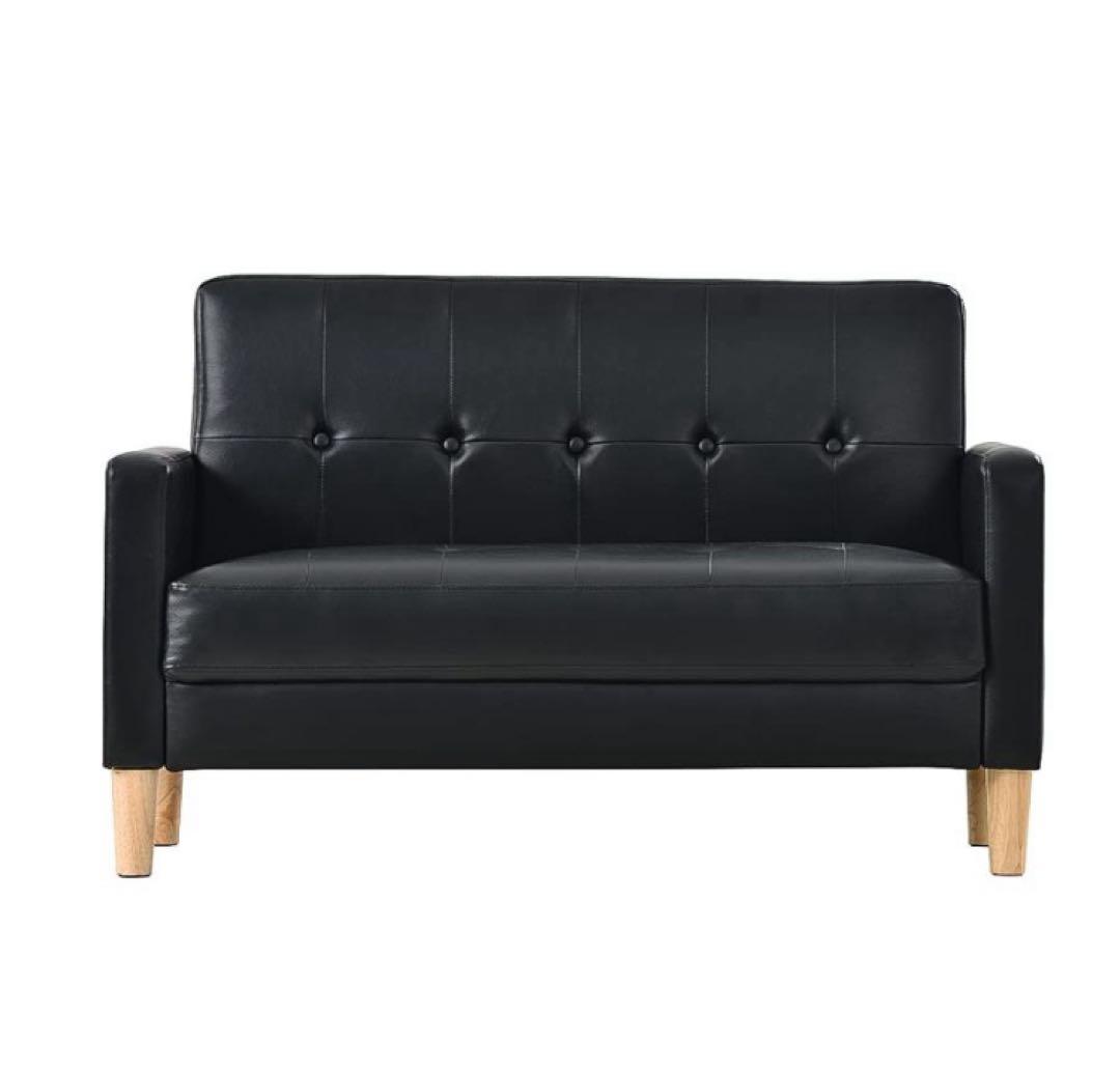 新品　ソファ　ソファー　2人掛け　2人掛けソファ　レザー　ローソファ　ブラック