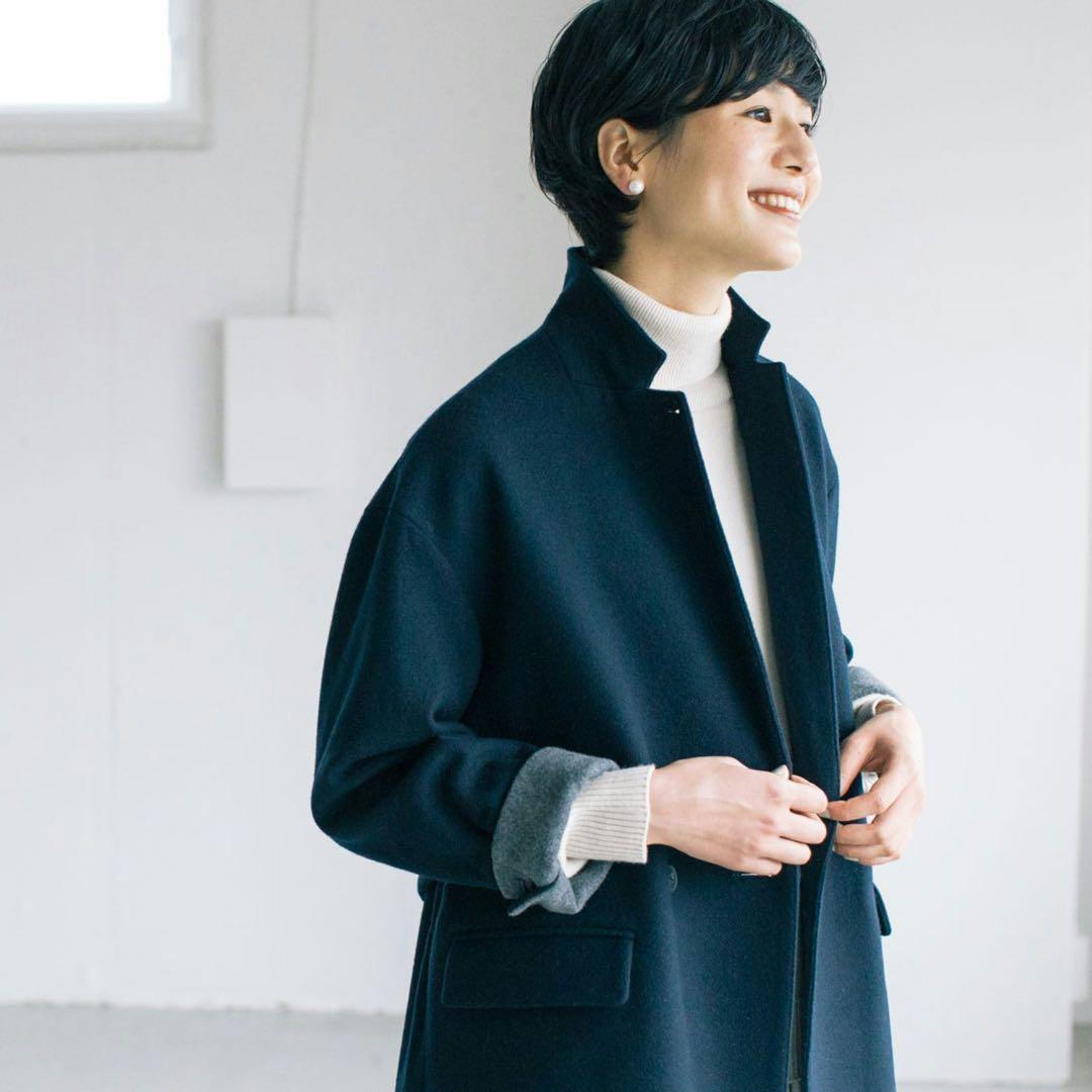 北欧 暮らしの道具店 3WAYアレンジ襟のかろやかチェスターコート ネイビー