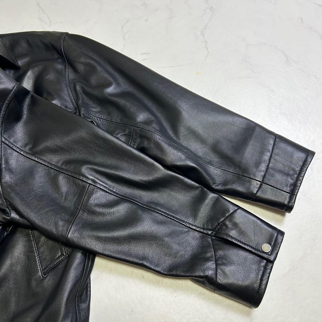 ナノユニバース レザー カーコート 羊革 黒 M 本革 レザージャケット