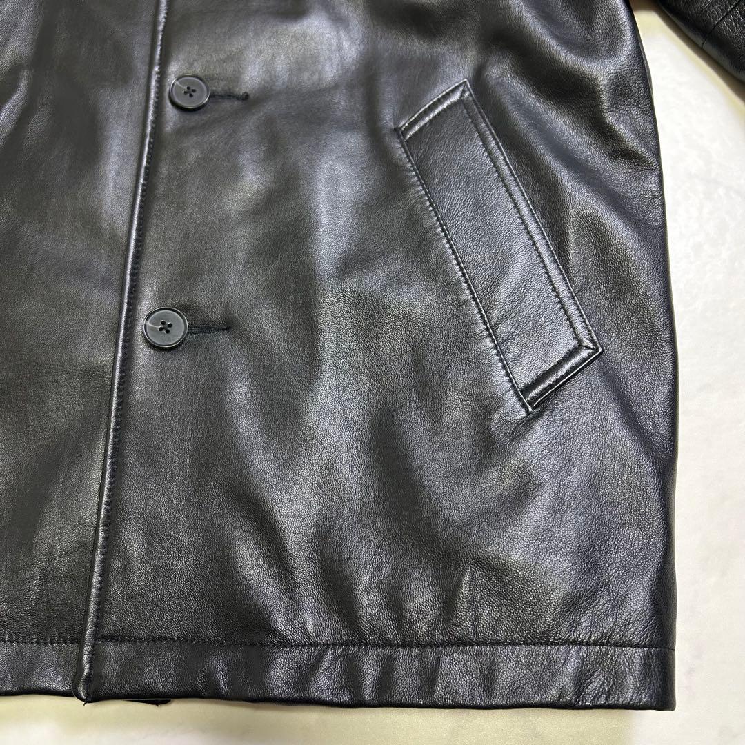 ナノユニバース レザー カーコート 羊革 黒 M 本革 レザージャケット