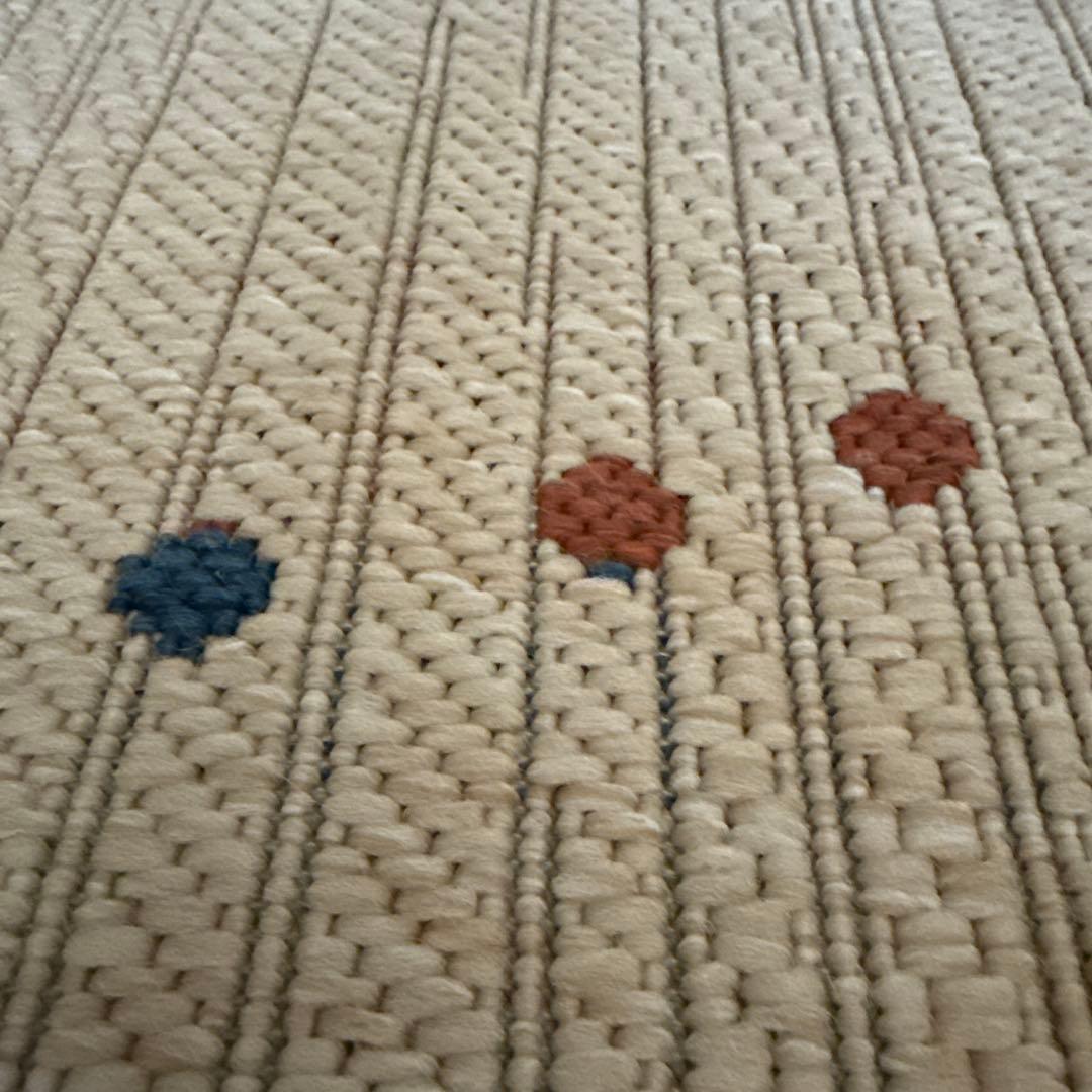 ベージュ ストライプ ドット ラグ