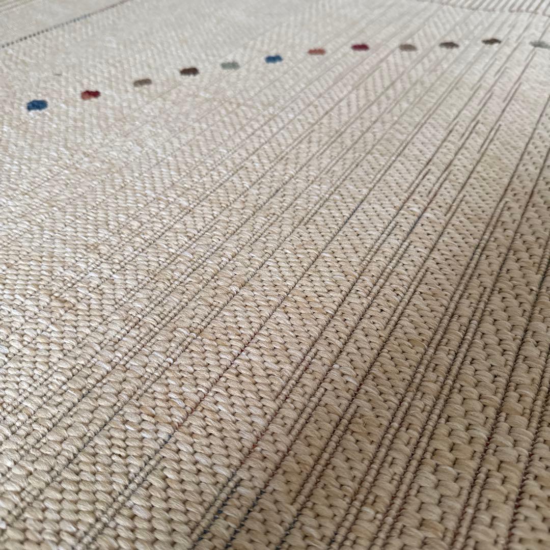 ベージュ ストライプ ドット ラグ