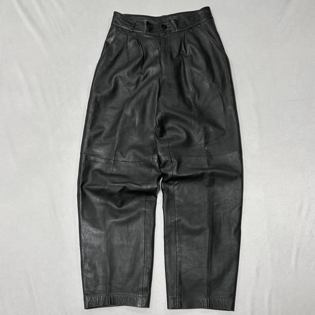 90s Vintage ラムスキン レザーパンツ バギー テーパード 墨黒