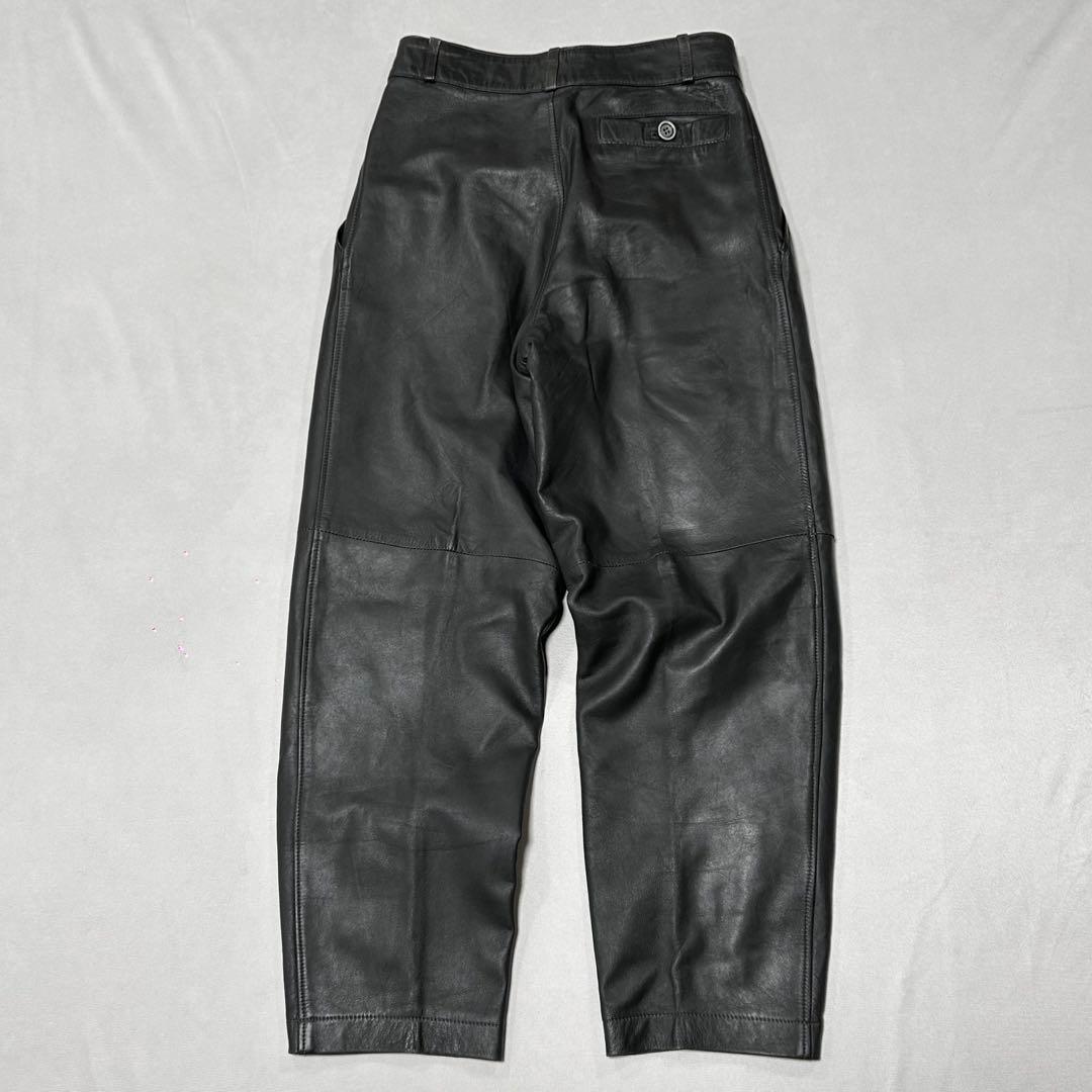 90s Vintage ラムスキン レザーパンツ バギー テーパード 墨黒