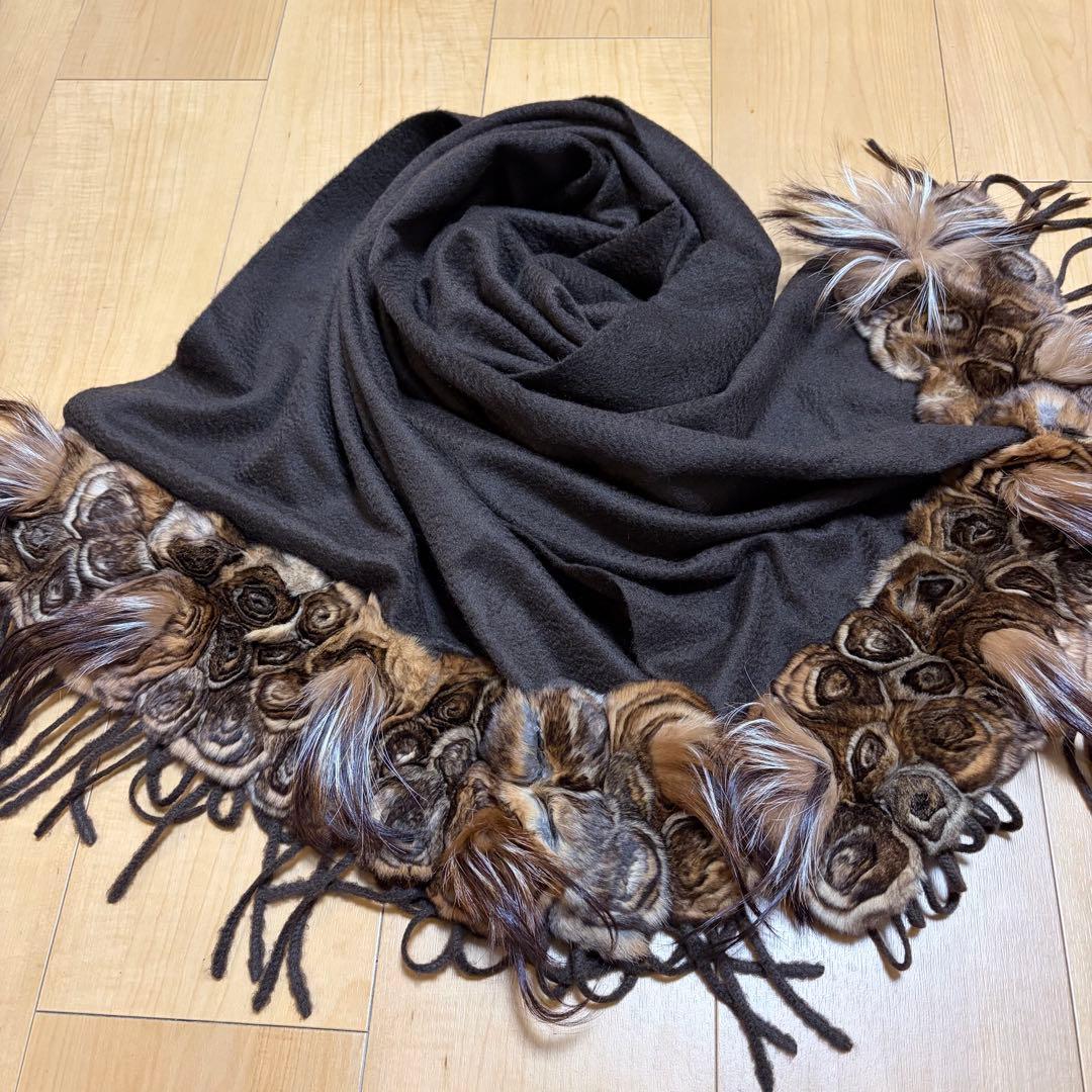 フェンディFendi 100%カシミヤ デザインマフラー ストール