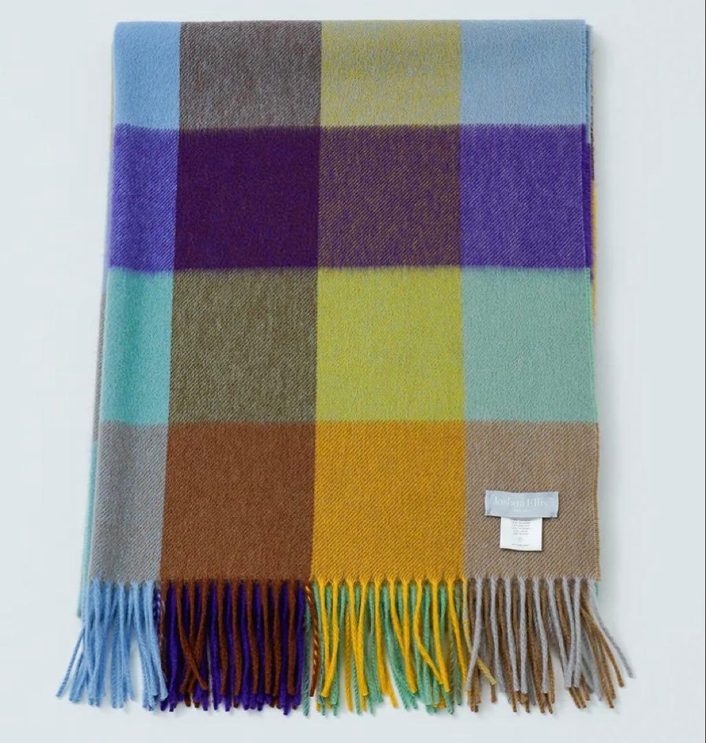 新品タグ付　国内タグ　ジョシュアエリス　チェック　大判ストール　カシミヤ100%