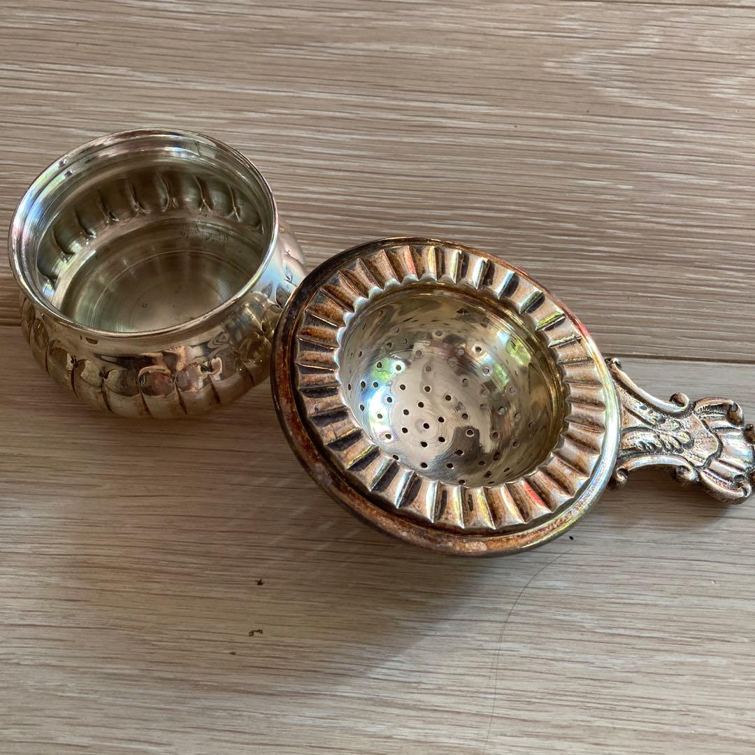 セール✨シルバー製品　銀メッキ　ティーストレーナー　セット　猫足