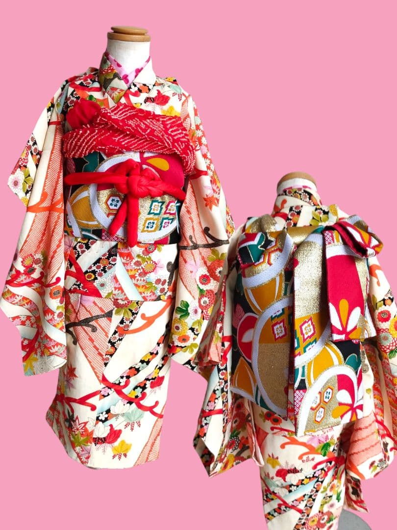 専用☆アンティーククリーム色の着物と帯のセット☆2歳から3歳