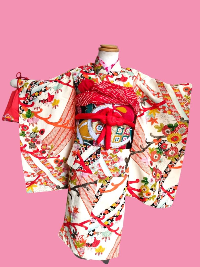 専用☆アンティーククリーム色の着物と帯のセット☆2歳から3歳