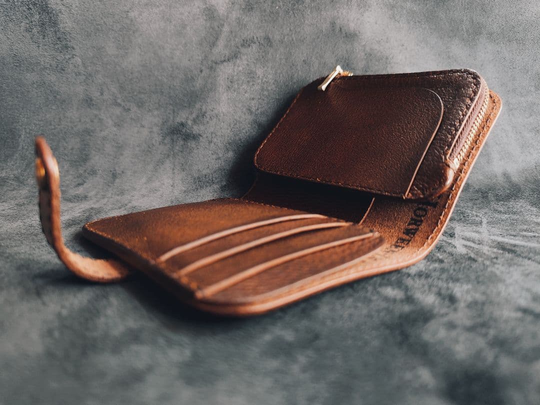 HORWEENクロムエクセル　ショートウォレット②　ブラウン×ゴールド