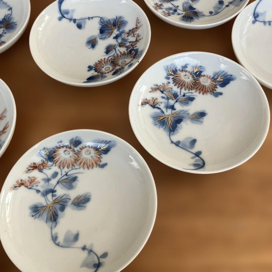 江戸後期　染付菊紋皿17客 箱付き　2枚欠け