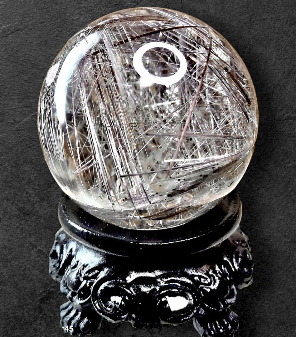 極上 天然 シルバールチル スフィア 40mm 高透明 密集針 台座付 一点物