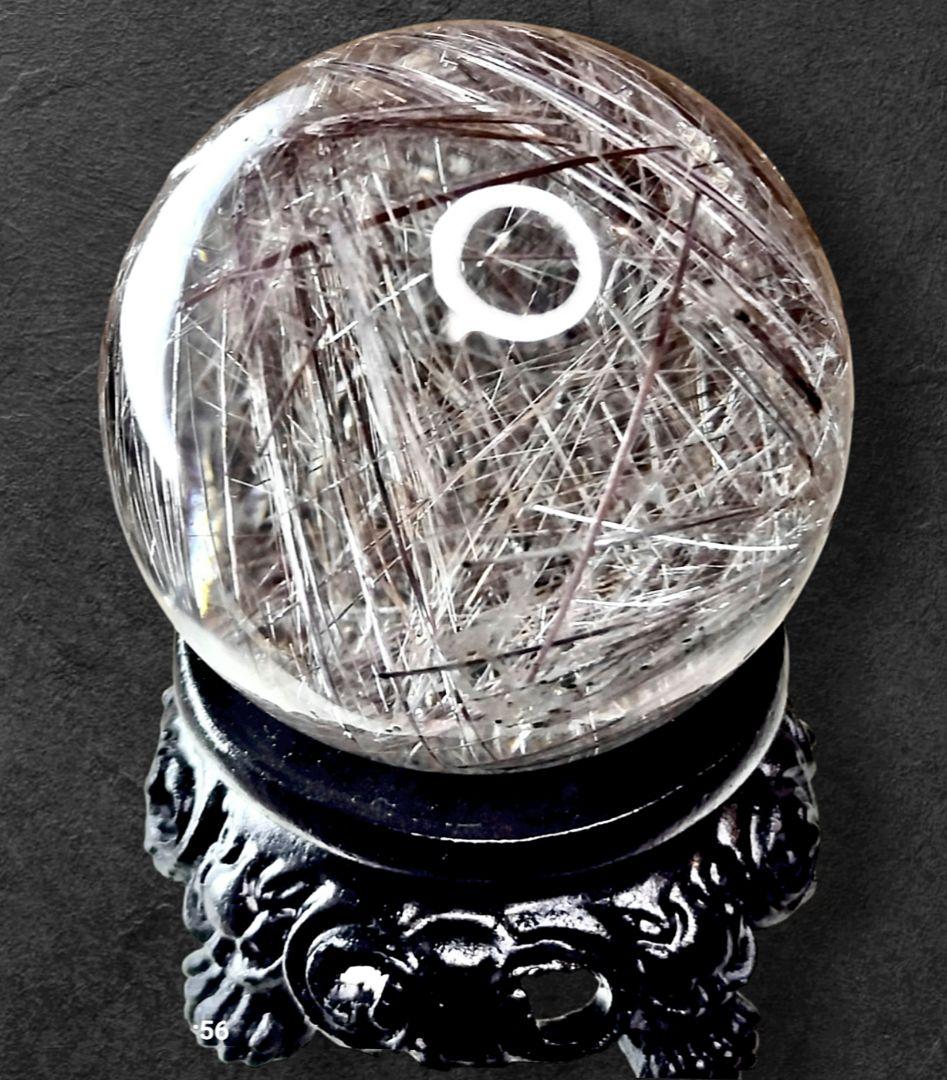 極上 天然 シルバールチル スフィア 40mm 高透明 密集針 台座付 一点物
