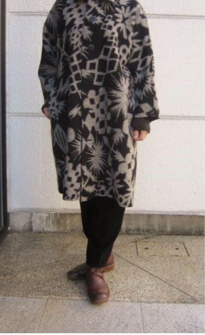 15年winterヨーガンレール ジャカードフェルトのコート ウール ネイビー