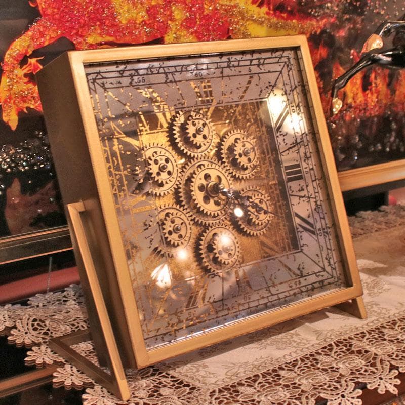 ゴールド ギアクロック 置き時計 ヴィンテージ風 スクエア 143-171