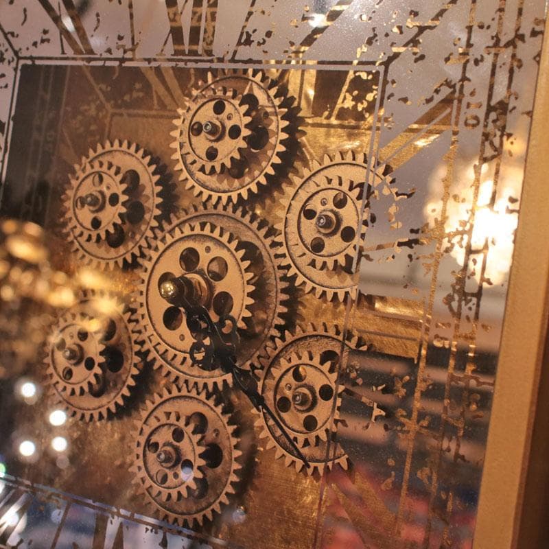 ゴールド ギアクロック 置き時計 ヴィンテージ風 スクエア 143-171