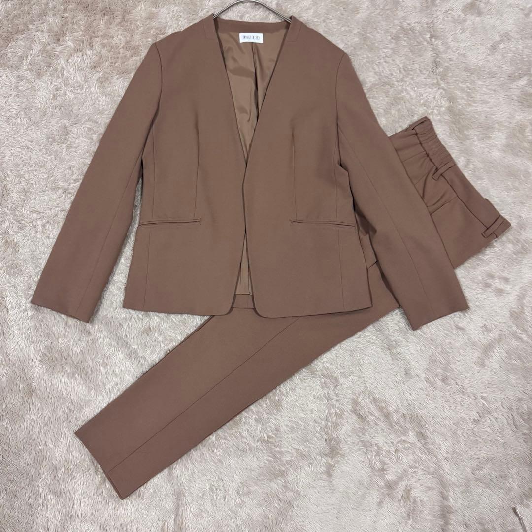 【洗えるスーツ】PLST セットアップ パンツスーツ 上L 下M キャメル 秋冬