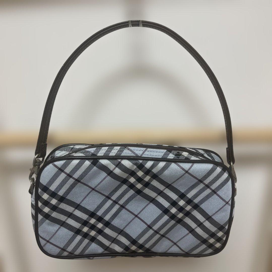 新品保管 BURBERRY バーバリー ポーチ ナイロン チェック ライトブルー
