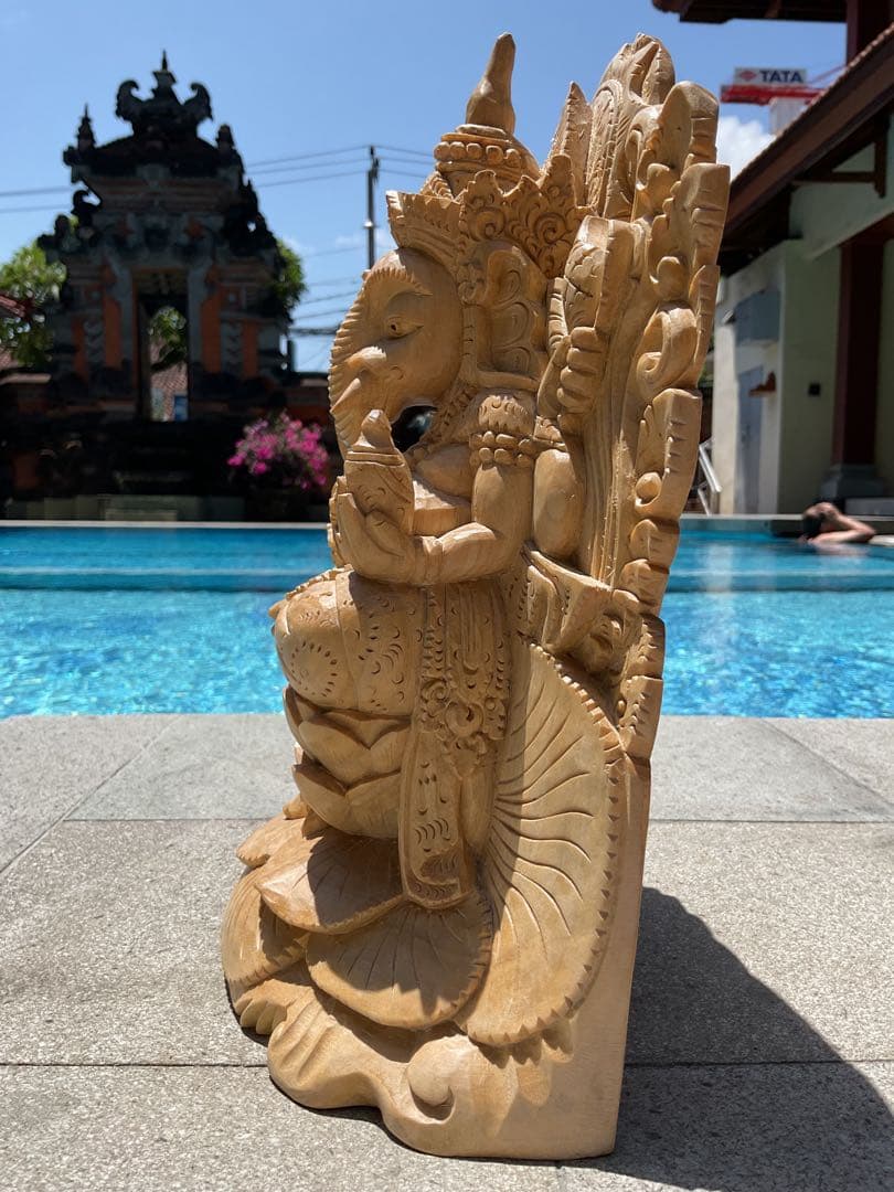 【新入荷】ガネーシャ像(夢をかなえる神様)Hiクオリティ木彫り 29cm