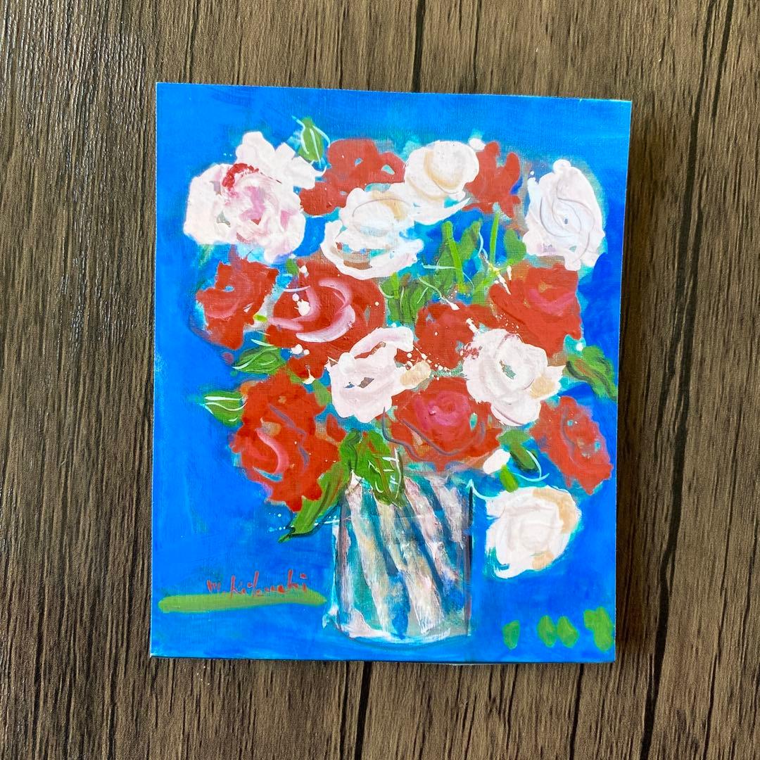 ラブリィな絵画　油彩画　エレガント　青　薔薇　インテリア　額付き　ゴージャス