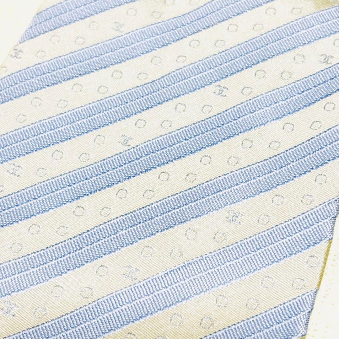 新品級 CHANEL シャネル ココマーク CC 総柄 ネクタイ シルバー 水色