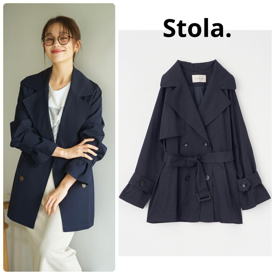 ストラ　Stola. ベルテッドミドル丈コート　ネイビー