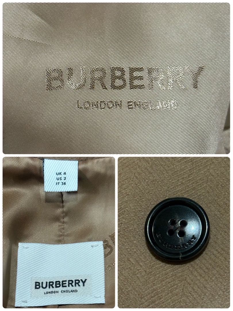 未使用級 BURBERRY カシミヤ混 女優襟 ジャガード ベルテッドコート